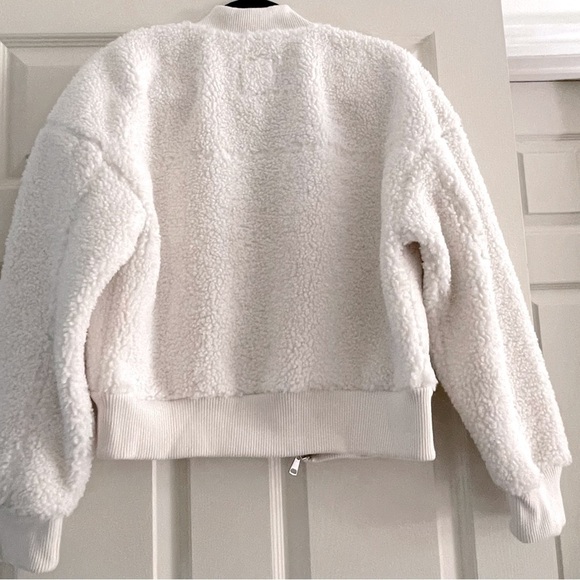 Abercrombie & Fitch Fleece Sherpa Bomber Jacket Women M Crop Full Zip White - Picture 4 of 15